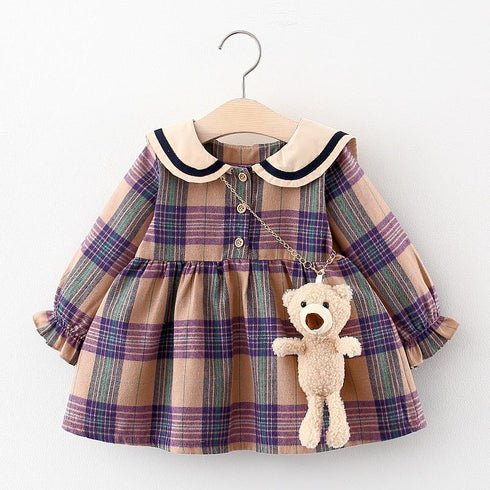 Baby Girl Plaid Long Sleeve Doll Neck Skirt